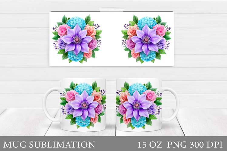 Floral Mug Wrap Design. Flowers Mug Sublimation