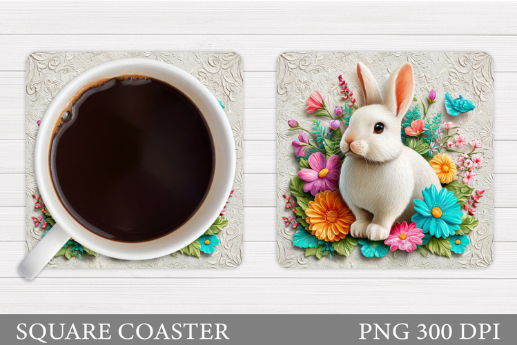 Cute Bunny Coaster Design. Bunny Flowers Coaster Sublimation