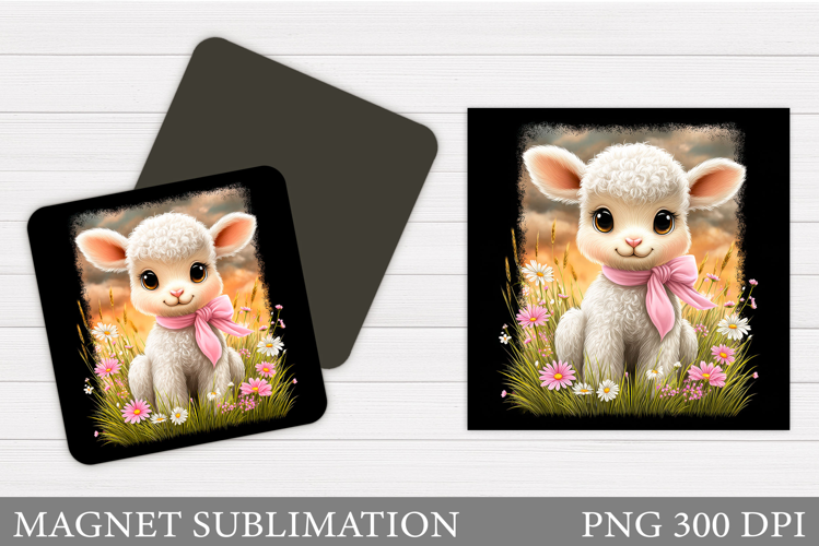 Cute Lamb Magnet Sublimation. Lamb Flowers Magnet Design