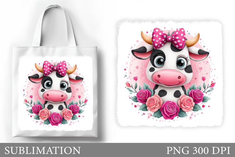 Cute Cow Tote Bag Sublimation. Cow Flowers Sublimation