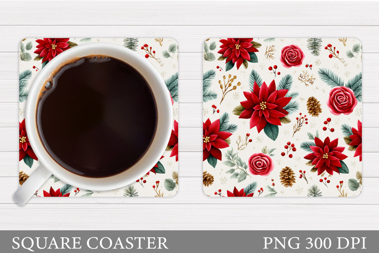 Poinsettia Coaster Design. Christmas Coaster Sublimation