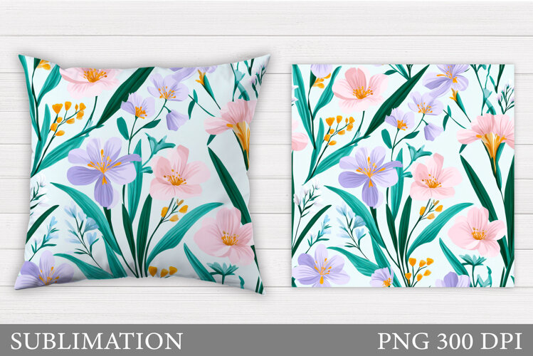 Spring Flowers Pillow Design. Floral Pillow Sublimation example image 1