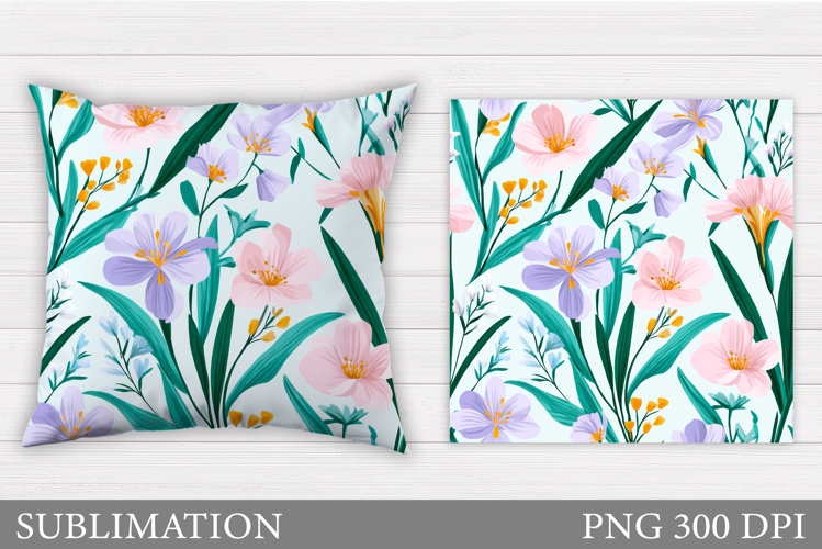 Spring Flowers Pillow Design. Floral Pillow Sublimation