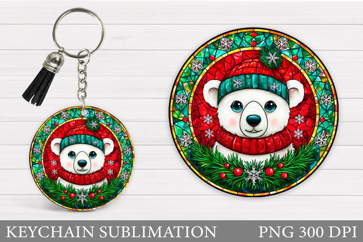 Polar Bear Keychain Design. Christmas Keychain Sublimation example image 1
