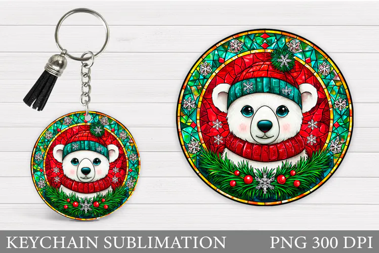 Polar Bear Keychain Design. Christmas Keychain Sublimation