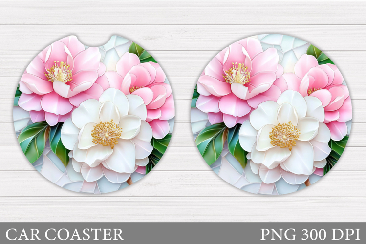 Flowers Car Coaster Sublimation. Floral Coaster Design