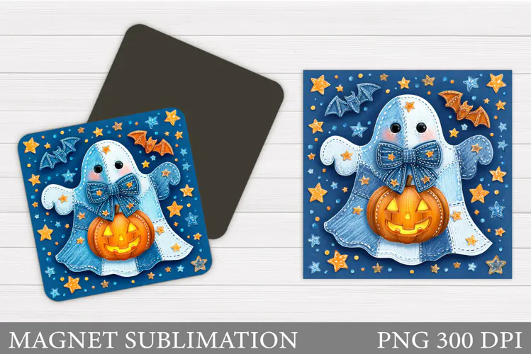 Denim Ghost Magnet Design. Halloween Magnet Sublimation