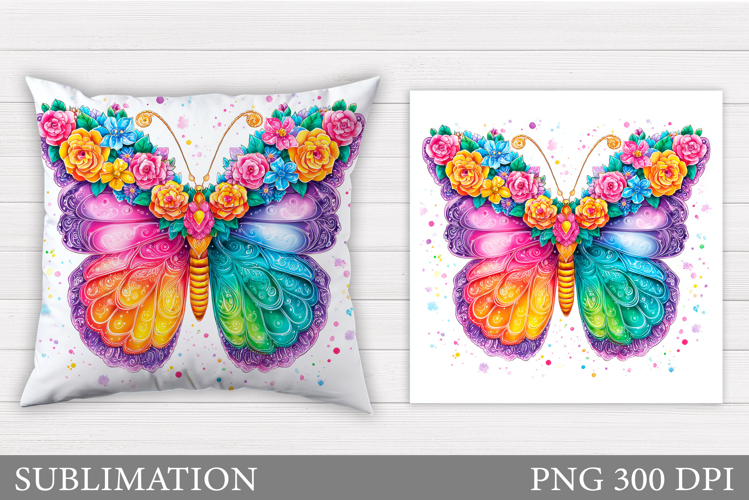Floral Butterfly Pillow Design. Butterfly Sublimation