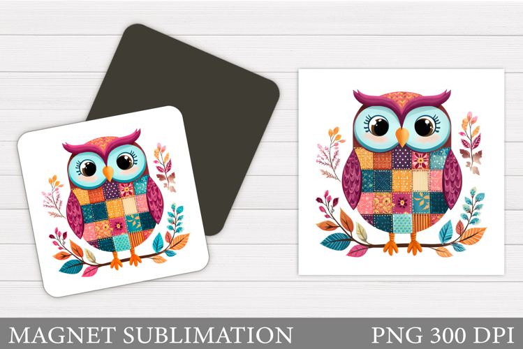 Patchwork Owl Magnet Design. Owl Magnet Sublimation