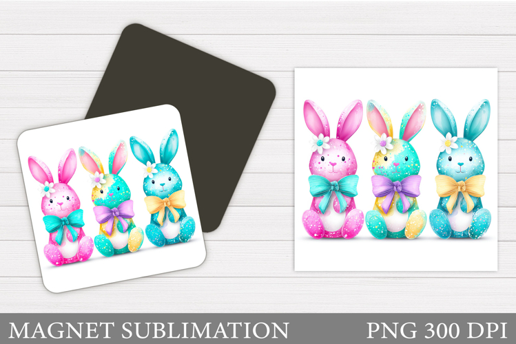 Spring Bunny Magnet Sublimation. Bunny Flowers Magnet Design