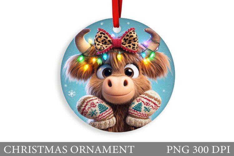 Cute Cow Christmas Ornament. Christmas Ornament Sublimation example image 1