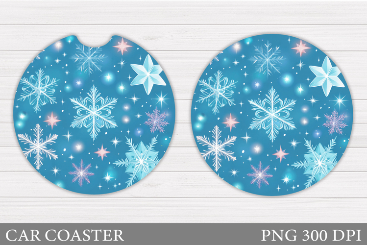 Snowflakes Car Coaster Design. Snowflakes Round Coaster
