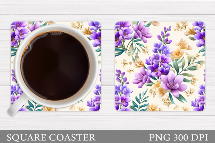 Flowers Coaster Sublimation. Floral Coaster Design