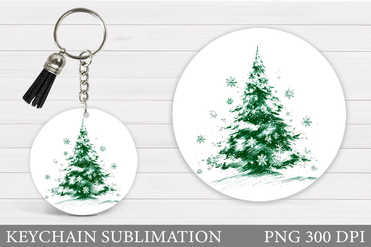 Christmas Tree Keychain Sublimation. Winter Keychain Design