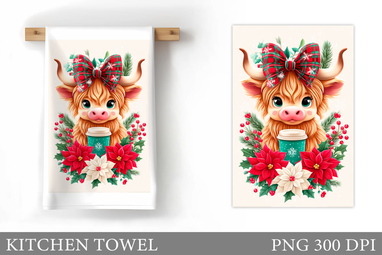 Christmas Cow Kitchen Towel Design. Christmas Kitchen Towel