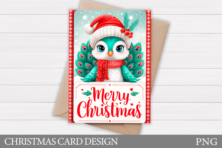 Christmas Peacock Card Design. Christmas Card Printable