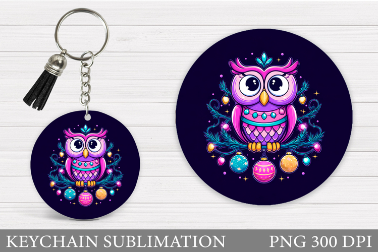 Christmas Owl Keychain. Christmas Keychain Sublimation