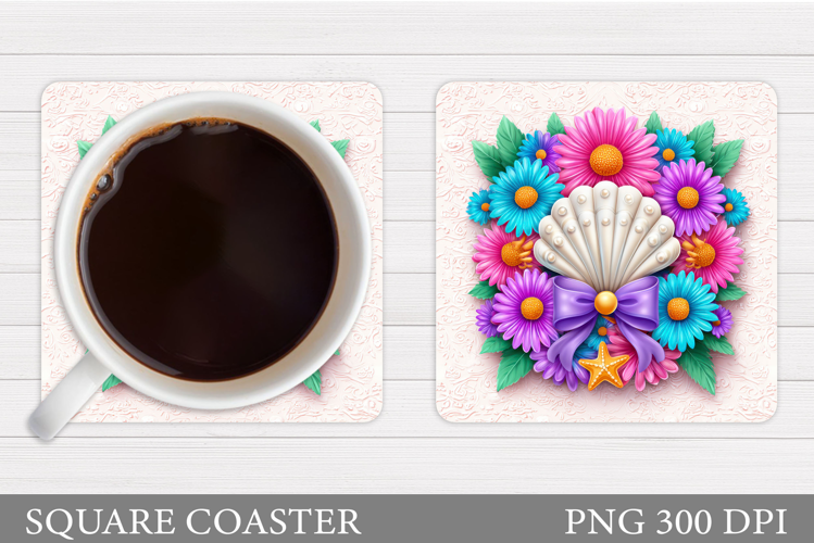 Sea Coaster Sublimation. Starfish Coaster. Seashell Coaster