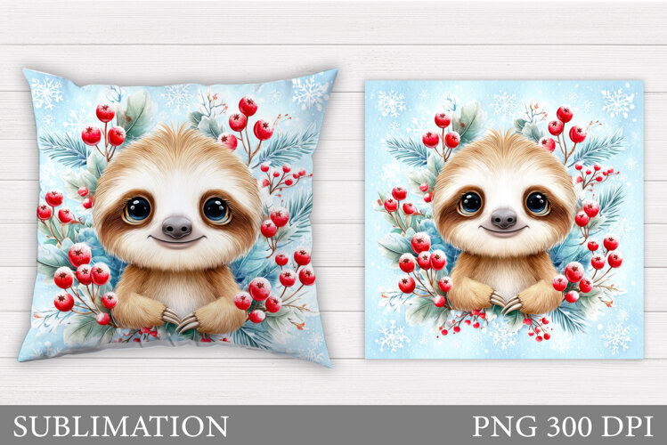 Christmas Sloth Pillow Design. Christmas Pillow Sublimation example image 1