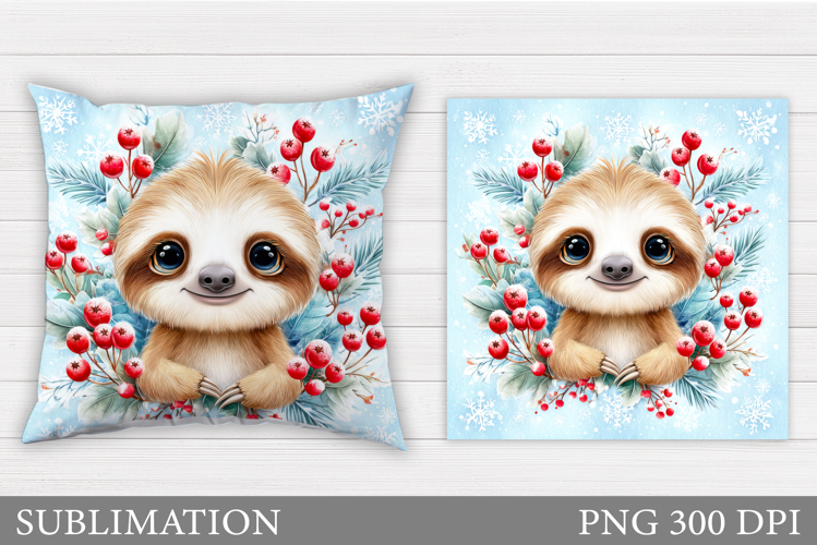 Christmas Sloth Pillow Design. Christmas Pillow Sublimation