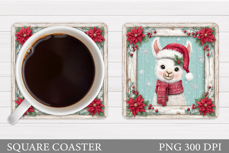 Christmas Lama Coaster Design. Christmas Coaster Sublimation example image 1