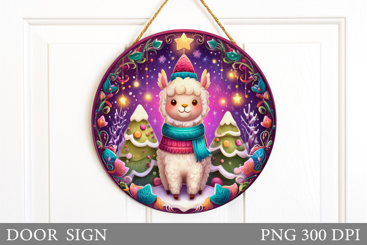 Christmas Lama Door Sign. Christmas Door Sign Sublimation