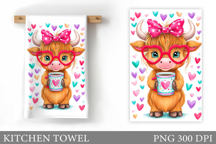 Valentines Cow Kitchen Towel. Valentine Kitchen Towel Design