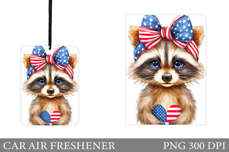 Patriotic Raccoon Car Air Freshener. Patriotic Sublimation