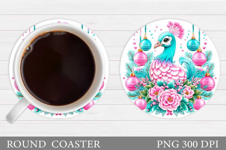 Christmas Peacock Coaster. Christmas Coaster Sublimation