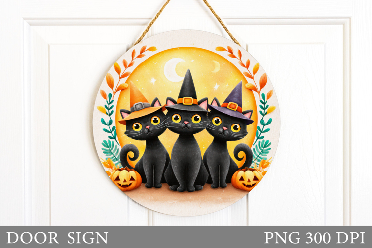 Halloween Cat Door Round Sign. Halloween Door Sign Design