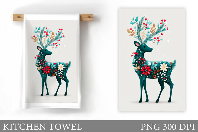 Reindeer Kitchen Towel. Christmas Kitchen Towel Design example image 1