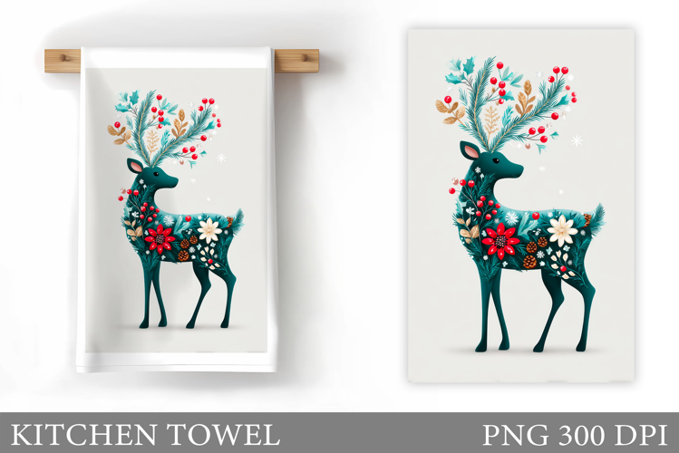 Reindeer Kitchen Towel. Christmas Kitchen Towel Design