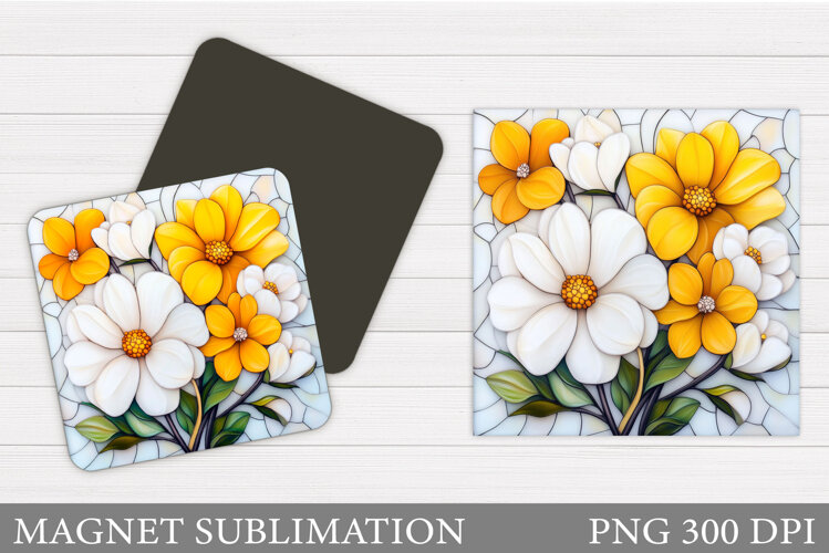 Flowers Square Magnet Design. Flowers Magnet Sublimation example image 1
