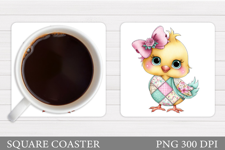 Patchwork Bird Coaster Design. Cute Bird Sublimation