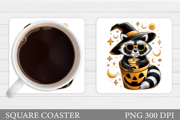 Halloween Raccoon Coaster. Halloweens Coaster Design