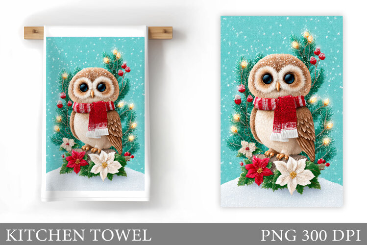Christmas Owl Kitchen Towel. Christmas Owl Kitchen Towel example image 1
