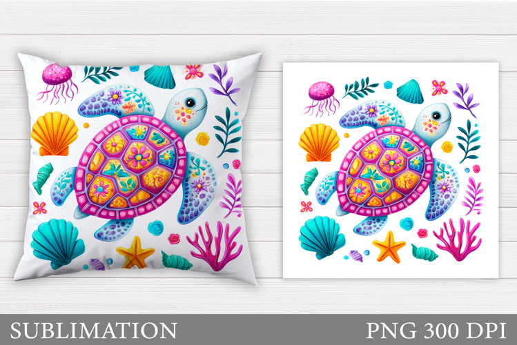 Cute Turtle Pillow Design. Sea Turtle Sublimation