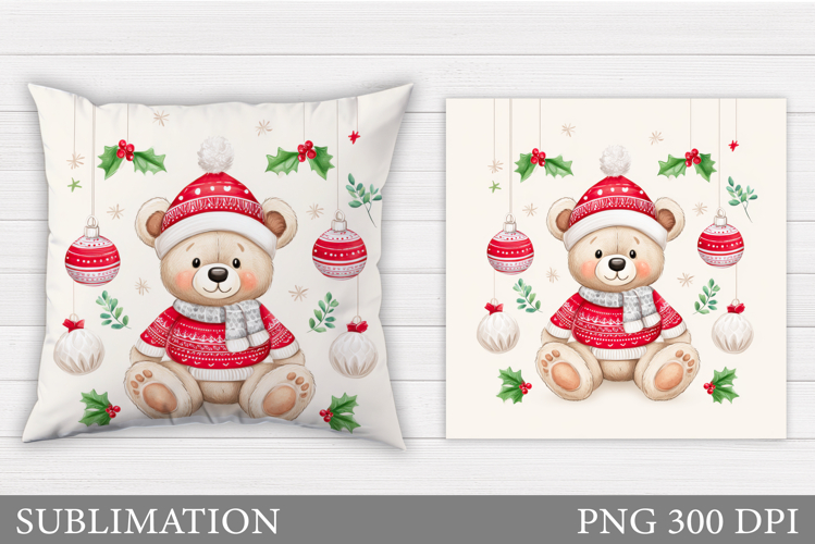 Christmas Bear Pillow Design. Christmas Pillow Sublimation