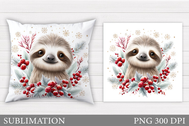 Christmas Sloth Pillow Design. Christmas Pillow Sublimation example image 1