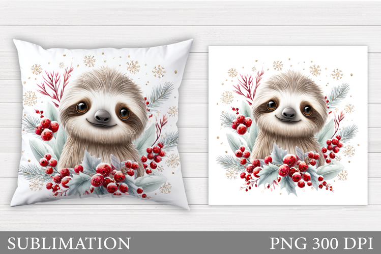Christmas Sloth Pillow Design. Christmas Pillow Sublimation