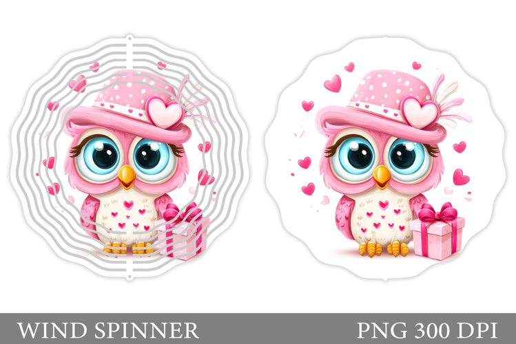 Cute Owl Wind Spinner Design. Owl Hearts Wind Spinner
