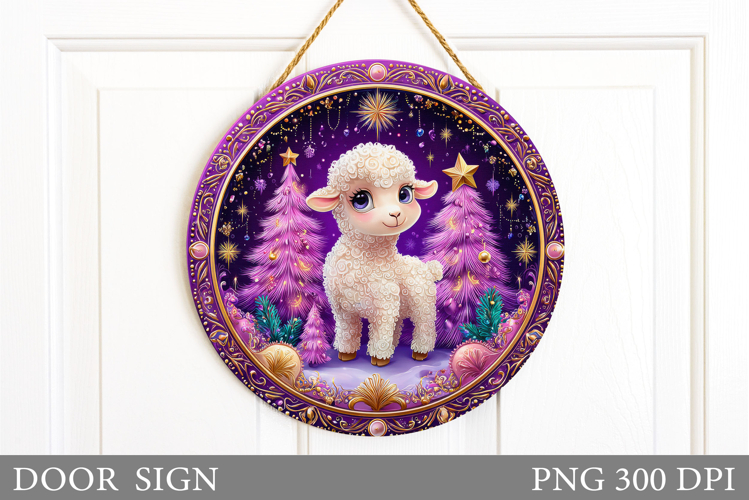 Christmas Lamb Door Sign. Christmas Door Sign Sublimation