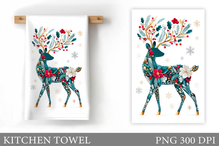 Reindeer Kitchen Towel. Christmas Kitchen Towel Design example image 1