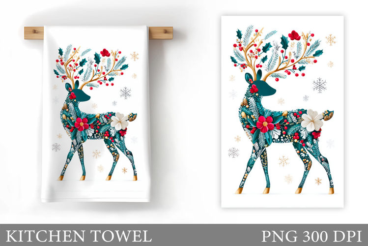 Reindeer Kitchen Towel. Christmas Kitchen Towel Design