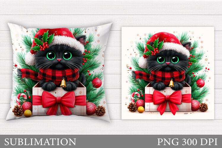 Christmas Cat Pillow Design. Christmas Pillow Sublimation example image 1