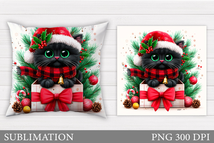 Christmas Cat Pillow Design. Christmas Pillow Sublimation