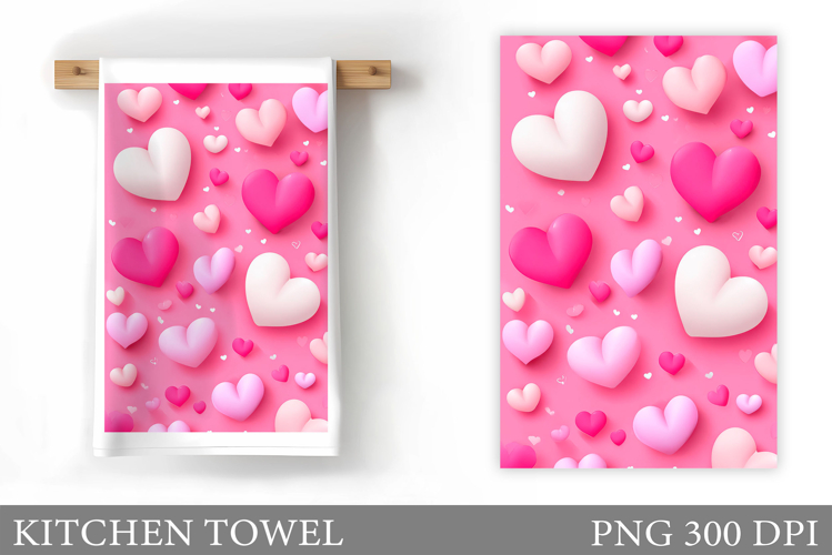 Hearts Kitchen Towel Design. Valentines Kitchen Towel