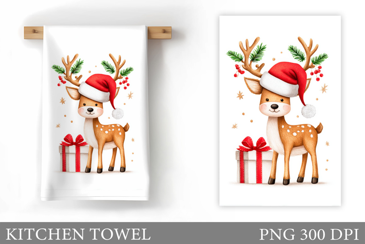 Christmas Deer Kitchen Towel. Christmas Kitchen Towel Design
