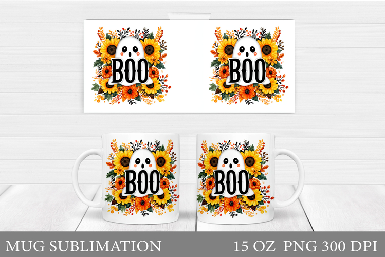 Cute Ghost Mug Sublimation. Halloween Mug Design