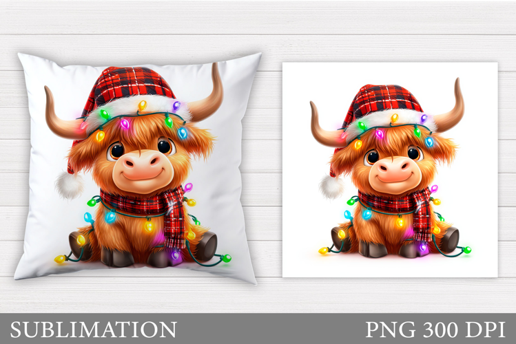 Christmas Cow Pillow Design. Christmas Pillow Sublimation